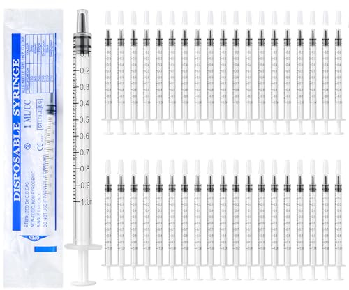 Sinofort Siringa, 40 siringa da 1 ml, tappo in plastica, sterile senza ago, siringa per colostro, confezione singola sterile per la misurazione del liquido di animali domestici