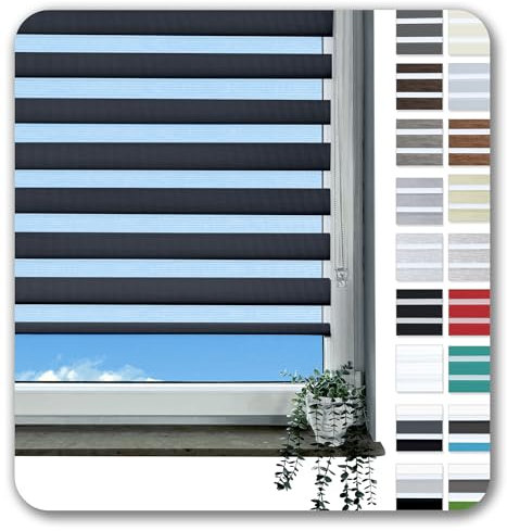 Rollmayer Doppelrollo Klemmfix ohne Bohren Klemmrollo Fensterrollo Duo Rollo Sonnenschutzrollo Zebrarollo Seitenzugrollo für Fenster und Tür (Schwarz - 40 x 130 cm - BxH)