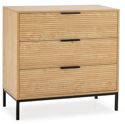 HOMN LIVING Commode Mónica avec 3 tiroirs, Couleur Bois, 80 cm (Largeur) 40 cm (Profondeur) 80 cm (Hauteur)