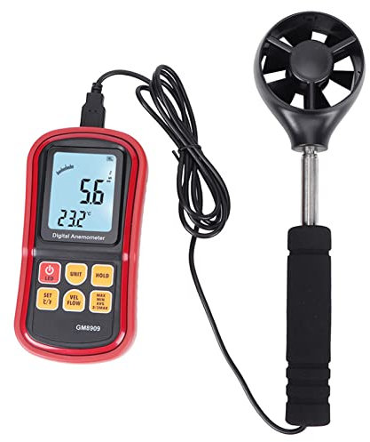 Anemometro Digitale, Misuratore della Velocità del Ad Alta Precisione con Display Retroilluminato, Design a 6 Pale della Ventola, Asta per la Misurazione del, Unità Multiple