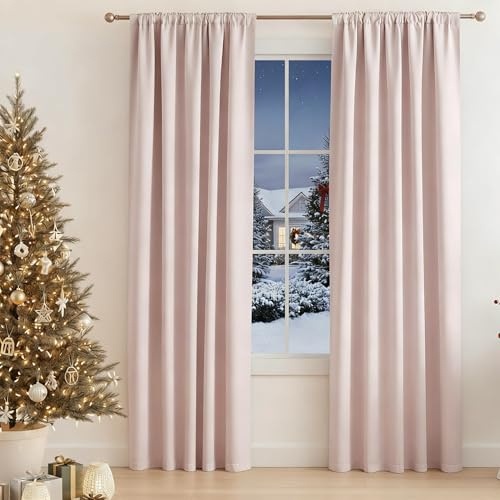 Abstractex Pink Blackout Curtains 90 Inch Drop for Girls Kids Bedroom, Back Tab Pleated Curtain for Living Room Rod Pocket Light Blocking Thermal Insulated Drapes Window Treatment 2 Panels, W52 x L90
