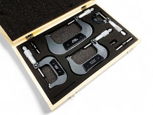 Outside Micrometer Set with Anvils - 4 Piece Set 0-100mm with Precistion 0.01mm Increments