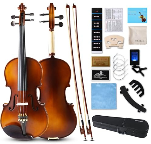 Violin 4/4 Full Set,Beginner Violin for Adults,Kids,Students,4/4 Violin with spruce,maple and ebony accessories,Full Size Violin with 13 pieces for Beginner Ages 11+,Professional Performers(Natural-B)