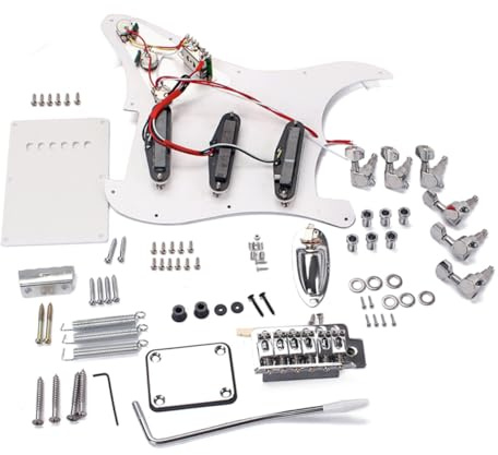 Weißer St und 3 Pickups mit 6 Saiten Bausatz GP502 E-gitarren | Selbstgemacht Montage ohne Löten, Kunststoff Metall Satz, 2 Regler 2 Töne 3-wege Schalter
