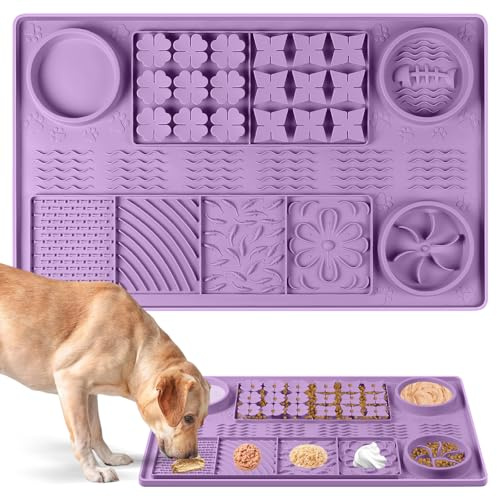 Bartuke große Silikon Schnüffelmatte, 32''x 20'' Hund lecken Matte mit Saugnäpfen, Slow Feeder für kleine/mittlere/große/mehrere Hunde, langsames Fressen, Langeweile Reducer (lila)