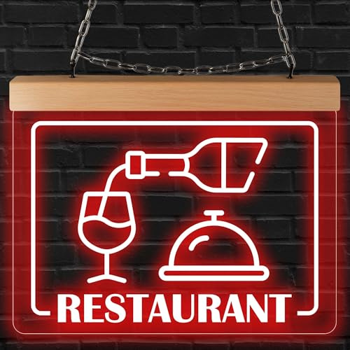 INDIGOS UG - LED Lampen - Restaurant - graviert - Leuchtschild 26x20 cm zum Hängen an Wand oder Scheibe - Schild beleuchtet für Büro Laden Praxis Studio Schaufenster Empfang Werbung innen
