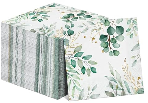 FENGCHUANG 80 Piezas de Eucalipto Verde Salvia para Boda 33 x 33cm Servilletas Papel 2 Capas Eventos de Verano Servilletas de Cumpleaños Eucalipto Fiestas de Verano Bautizos(Patrón de hojas verdes)