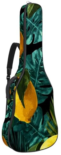 Gitarrentasche in voller Größe, wasserdichte Gitarren-Abdeckung, Tragetasche für akustische klassische E-Gitarren, nahtlos, marineblau, Fleur de Lis auf salbeigrünem Hintergrund, Mehrfarbig 02