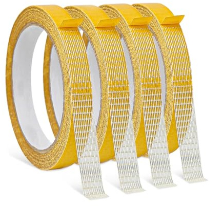4 Stück Doppelseitiges Gewebeklebeband, Doppelseitiges Stoffband, 1,5 cm × 10 m, Saumband für Vorhänge, Saum Hosen Kleidung Kleider Stoff ohne Nähen Bügeln, Teppichklebeband für Teppich, Teppichboden
