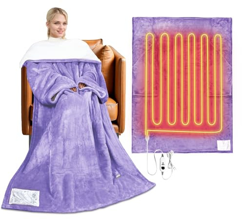 Catalonia Classy Sherpa Heizdecke mit Ärmeln für Erwachsene, Extra Warme Heizdecke, Weiche Flanell-Kuscheldecke, Weiche, Flauschige TV-Decke, Geschenk, 178 x 127 cm