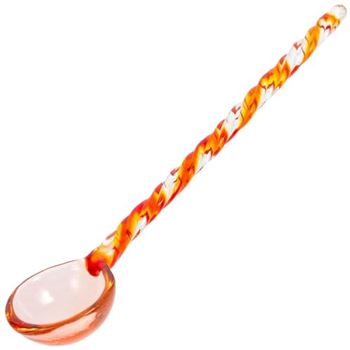 VALICLUD Cuchara de Vidrio Colorida Mango Espiral 1 Pieza para Mezclar Café y Postres Cucharita Decorativa de Cristal Diseño D Naranja Claro Adecuado para Helado y Cócteles