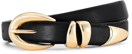 IDUNNVERVE Belts for Women with Gold Buckle – Adjustable Black leather Belt for Jeans, Dress, Pants