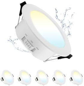 Grebeam 5 Stück IP44 LED Spots 230V 5W 3CCT 450LM Ausschnitt Ø65-75mm | Grebeam IP44 LED Einbaustrahler 230V Ultra Slim Einbautiefe 30mm 3000K-4000K-6000K für Badezimmer Küche Wohnzimmer