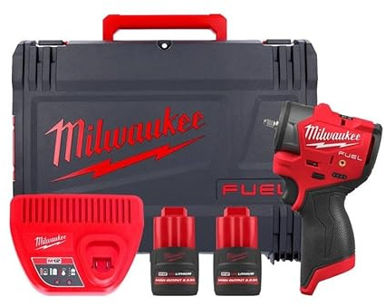 Milwaukee M12FSCIWF14-252X 12V M12 Fuel Sub Compact Cordless Brushless Impact Wrench 1/4 Friction Ring with 2 x 2.5Ah High Output Batteries, Charger & Case