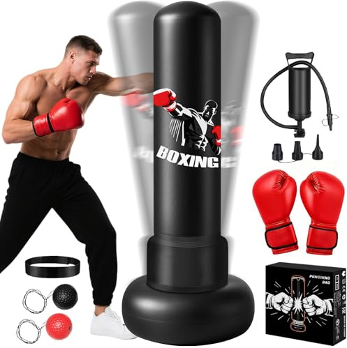 Ninonly Boxsack Stehend Erwachsene 190cm Schwerer Boxsack mit Handschuhen und Pumpe Boxequipment Set Frauen Männer Stand Kickboxen Taschen für die Ausbildung MMA Muay Thai Fitness Anfänger