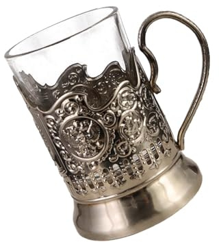 ZWTPGKRD Ensemble de verres à thé chaud russes en cristal avec porte-verres en métal - Design rétro - Pour homme et femme