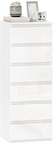 HOMCOM Cómoda 6 Cajones Dormitorio Estrecha 40x35x109 cm Blanco Brillo