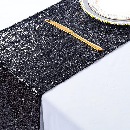 ShinyBeauty 30x275 cm Schwarz Tischläufer Hochzeitsdekor Pailletten Tischläufers Schwarz Abschlussdekorationen Weihnachten Tischläufer Hochzeitsläufer Für Tisch
