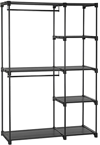 SONGMICS Armario de Ropa, Perchero, Burro Ropa, 112 x 43 x 165 cm, 2 Secciones para Colgar, con Compartimentos, Gran Capacidad, para Dormitorio, Salón, Lavandería, Negro RYG24BK