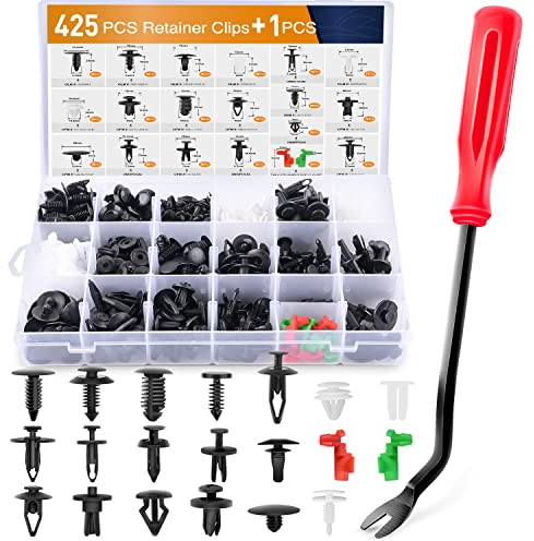 GOOACC 425 Pcs Car Body Retainer Clips Set Tailgate Handle Rod Clip Fastener Remover - 19 Popular Sizes Auto Push Pin Rivets -Door Trim Panel Clips for GM Ford Toyota Honda Chrysler