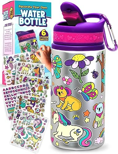 PURPLE LADYBUG Trinkflasche Kinder Edelstahl - Personalisierte Trinkflasche Mädchen für Schulanfang - Basteln Kinder 8 Jahre - Kreatives Einschulung Mädchen Geschenk 6 7 8 9 10 11 12 Jahre