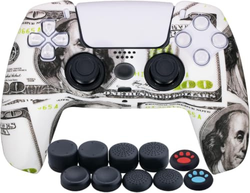 YoRHa Drucken Silikon Verdickt Hülle Skin Case (US Dollar) für PS5 Controller x 1 mit Aufsätze Kappen x 10