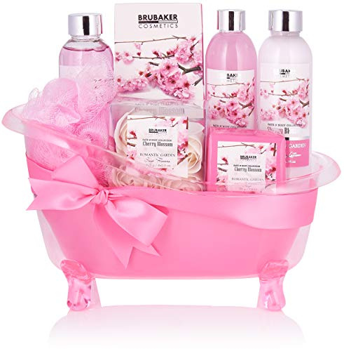 BRUBAKER Cosmetics Badkar och duschset körsbärsblom - 8-delat presentpaket i ett dekorativt badkar