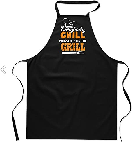 GERLINOVA Grillschürze mit eigenem Wunschnamen bedrucken lassen I Everybody Chill [Wunschname] is on the grill. Mit Amazon T-Shirt Designer Anpassen (Everybody Chill)