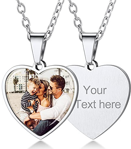 Custom4U Personalisierte Kette mit Foto & Gravur, Herz/Rund/Quadratisch Halskette mit Bildgravur aus Edelstahl, Längenverstellbar Fotokette für Damen Herren als personalisierte Fotogeschenke