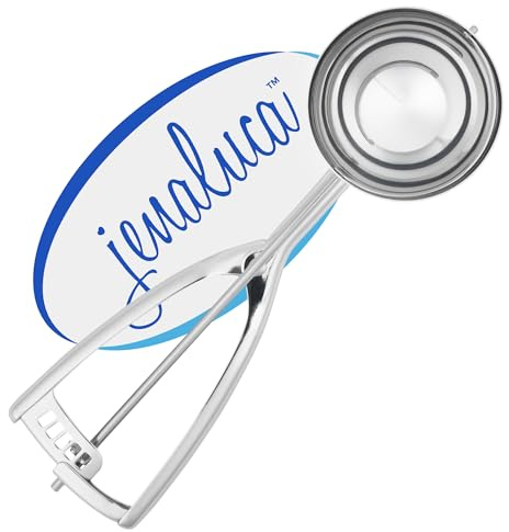 Jenaluca Jumbo Ice Cream Scoop - 18/8 Stainless Steel Cupcake and Muffin Scooper - 1/2 Cup Disher Size #8 for Icecream, Batter & Food Portions