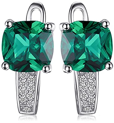 Kissenschliff Simulierter Grüner Smaragd 925 Sterling Silber Ohrclips Für Damen Mode Edelsteine ​​huggie Ohrringe