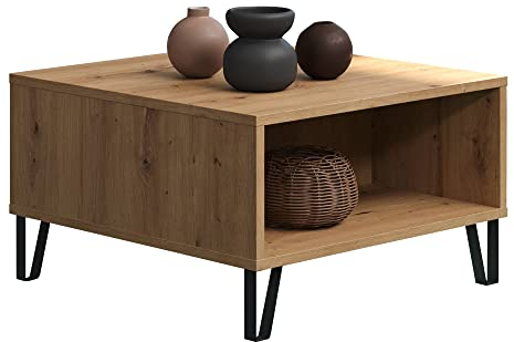 trendteam smart living - Touch - Couchtisch - Artisan Eiche - quadratischer Sofatisch mit 2 offenen Fächern - (BxHxT) 60 x 37 x 60 cm - Wohnzimmertisch mit modernen Metallfüßen - kratzfest