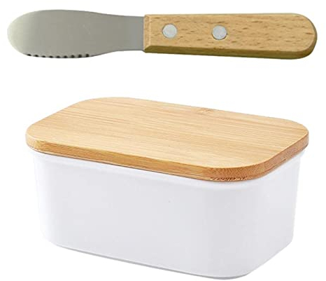 jiaquanwufeng-2022 butter dishes Ceramic Butter Dish Simple European Square Wooden Lid Butter Box Sealed Knife Butter Box Cheese Jar Butter Holder