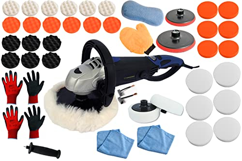 Duke-Handel Polisseuse Ponceuse 1600 Watt Set avec poignée rotative 180° Régulateur de vitesse Polisseuse avec écran digital (Set 6)
