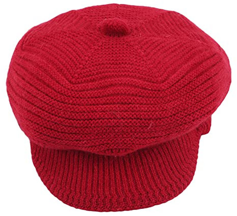 oonui Baskenmütze Damen Winter Solid Hat Damen Ballonmütze Wintermützen Visier Baskenmütze Kaltes Wetter Strickmützen, Rot, 55-65 cm
