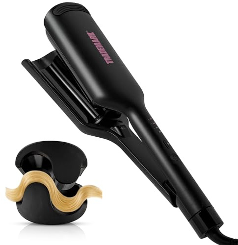 Trademark Beauty Hair Waver - Double Barrel Hair Crimper, Beach Waves Curling Iron, Babe Waves X, Adjustable Temperature Hair Curler, Hair Styling Tools, 1.25 - Black