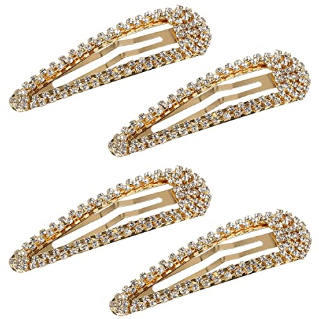 4 STÜCKE Strass Snap Haarspange Metall Snap Haarspangen Gold Snap Haarspange Haarspangen mit Strass glänzenden Snap Haarspange für Frauen