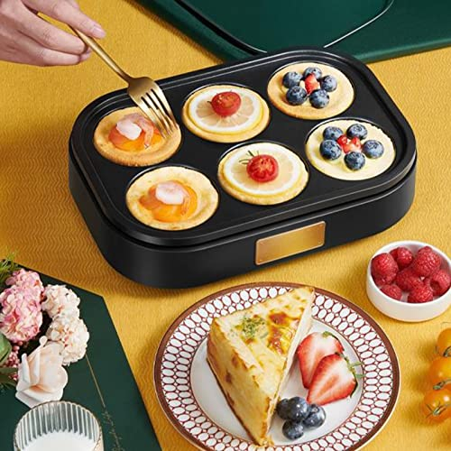 NLDGR Mini Padella Elettrica per Pancake a 6 Fori, Padella Antiaderente per Uova, Creatore di Cottura Antiaderente, Colazione Multifunzionale, Cake Pop, Macchina per Hamburger per Pancake(1)