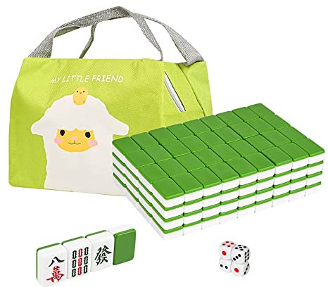 ZEONIK Mahjong Chinesisches Mahjong, tragbares Mini-Mahjong-Set, chinesisches Mahjong-Spielset, 144 Spielsteine ​​mit tragbarer Handtasche für Reisen, Familie, Freizeit, Unterhaltung Mahjong Spiel