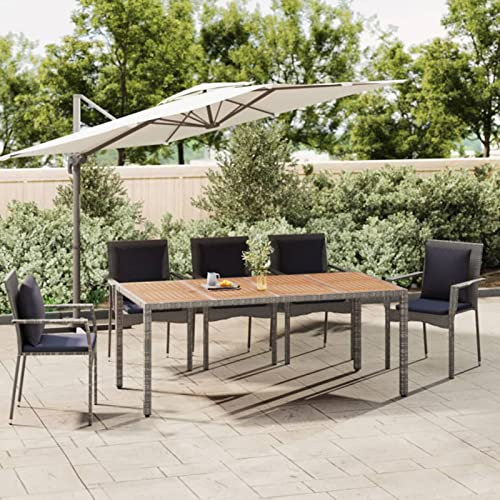 ZEYUAN Gartentisch mit Holzplatte, Balkontisch, Terrassen Tisch, Terrassentisch, Esstisch Garten, Gartenmöbel, Gartenesstisch, Grau Poly Rattan & Massivholz Akazie