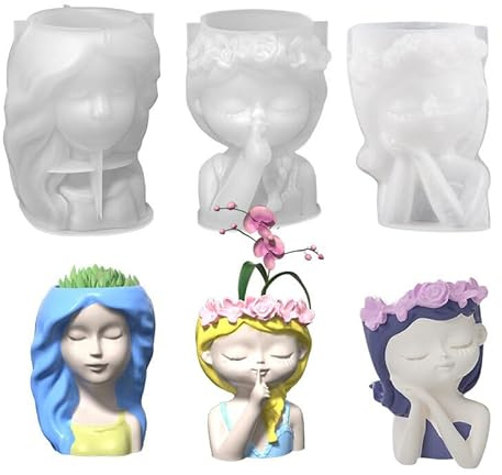 3 moldes de silicona para macetas de flores de niña, molde de silicona para manualidades, portavelas de resina, cenicero, caja de caramelos, contenedor de joyería, arcilla y yeso hecho a mano