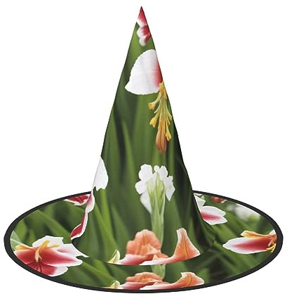 Gladiolus Flower Print Halloween Cone Witch Hat Cosplay for Wizards Masquerade Halloween Party Accessories.