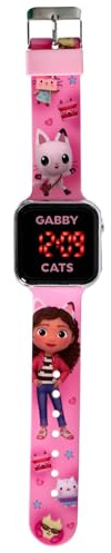 Accutime GAB4078 LED-Kinderuhr Gabby's Dollhouse, Digitaluhr mit LED-Anzeige für Uhrzeit und Datum, Weiches Acryl-Armband, Lange Batterielaufzeit, Abschalt Automatik, für Mädchen und Jungen, Rosa