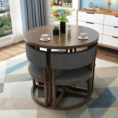 Tavolo Rotondo Moderno da Pranzo e Conferenza, Set Tavolo e 4 Sedie, 80 cm, Per Sala da Pranzo e Cucina, Soggiorno