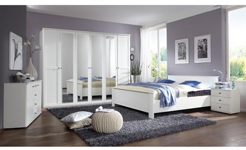 Lomadox Schlafzimmer Set 5-teilig mit Bett 180x200, 2 Nachttische, Kleiderschrank, Kommode in weiß