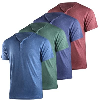 Liloak Henley Shirts for Men Short Sleeve Pack 3 Button T Shirts Casual