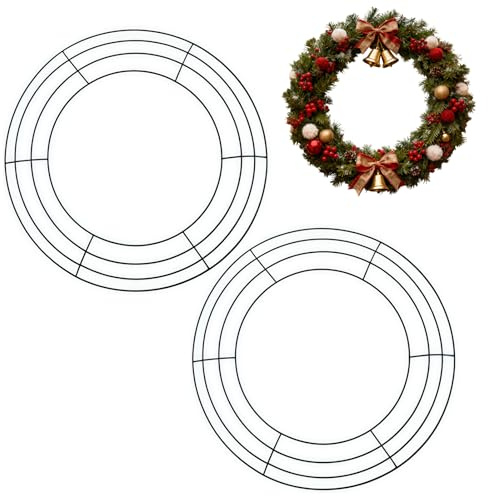 2 Pack Green Christmas Wire Wreath Rings 14 inch Metal Wreath Frame,14inch Large Round Wire Wreath Frame for Christmas Wreath Making Rings Base,Wedding DIY Garland (Green, 12inch-2p)