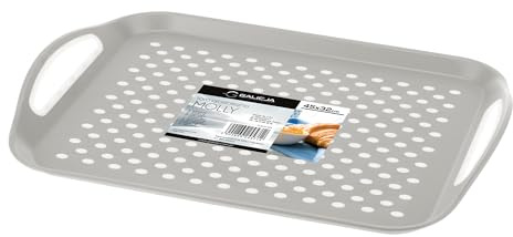 Galicja Molly - Bandeja Rectangular para Aperitivos, Comida, Galletas, Bandeja Rectangular de plástico Grande para Servir Comida y Aperitivos, 45 x 32 x 4,5 cm, Color Gris