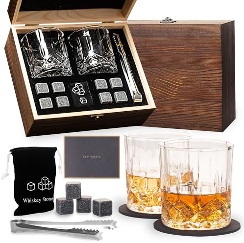 HONGCI Whiskey Glass Gift Set - 30th 40th 50th 60th Birthday Gifts for Men, Wood Box Valentines, Anniversary, Christmas, Thanksgiving Presents, Father's Day Men Dad Husband
