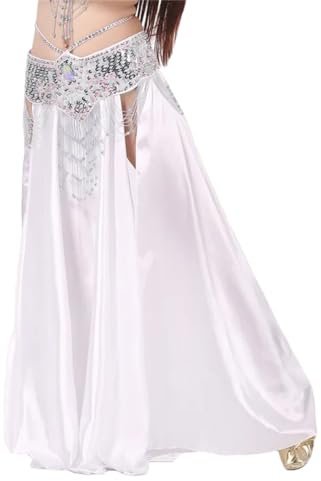 Vsadsau Chiffon-Rock mit doppelten hohen Schlitzen, orientalischer Bauchtanz-Röcke für Damen, Kostümzubehör, Rock, weiß, Einheitsgröße